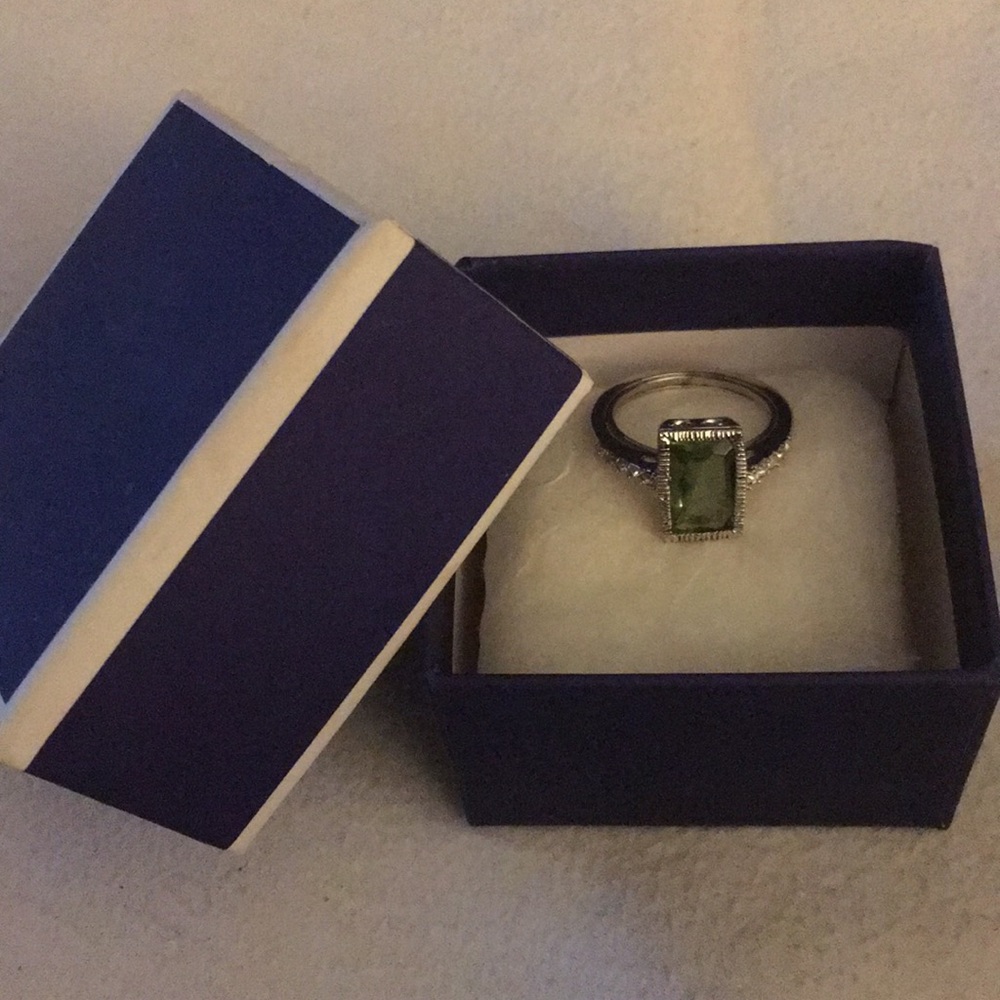 Green Prasiolite, emerald cut ring
